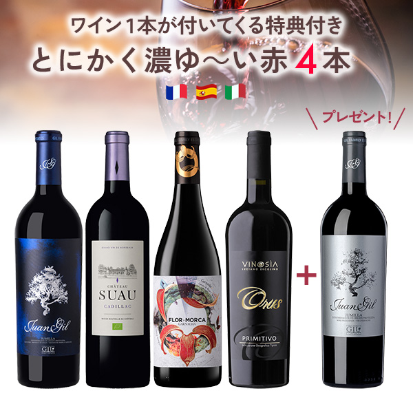 【1本プレゼント】とにかく濃ゆ～い赤、揃えました。（赤750mlx4本+1本）
