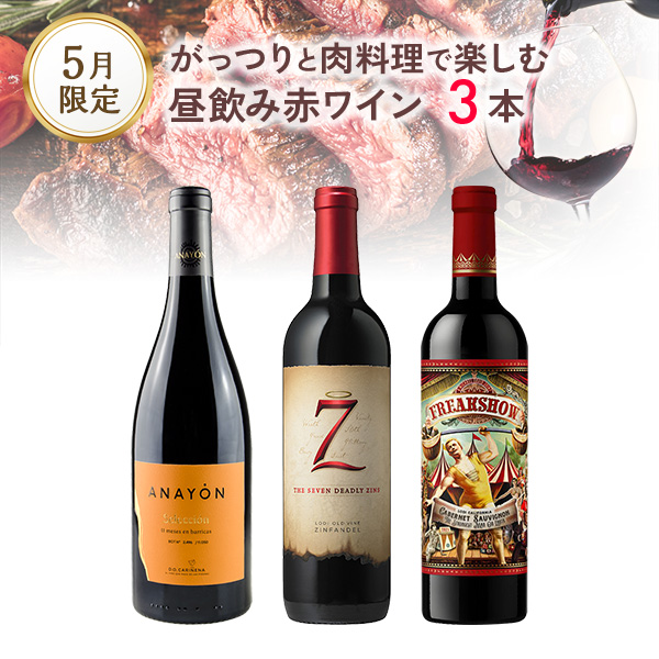 がっつりと肉料理で楽しむ、昼飲み赤ワイン3本（750mlx3本）